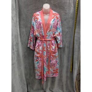 Tropical Wrap Robe Women XL Hibiscus Floral Long Sleeve Belted
